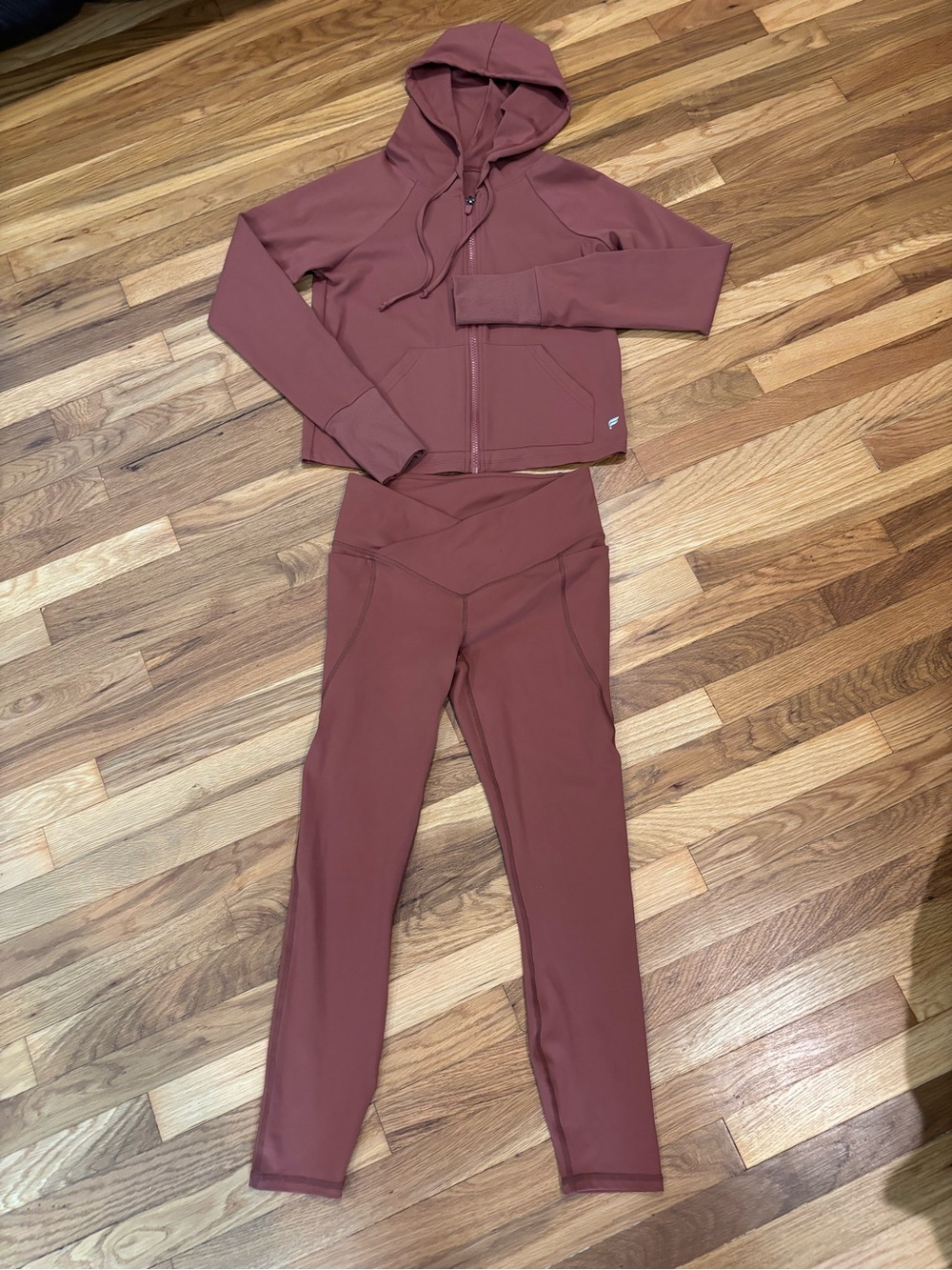 Fabletics Women's High-Waist Active Leggings & Zip Hoodie Set - Rust
